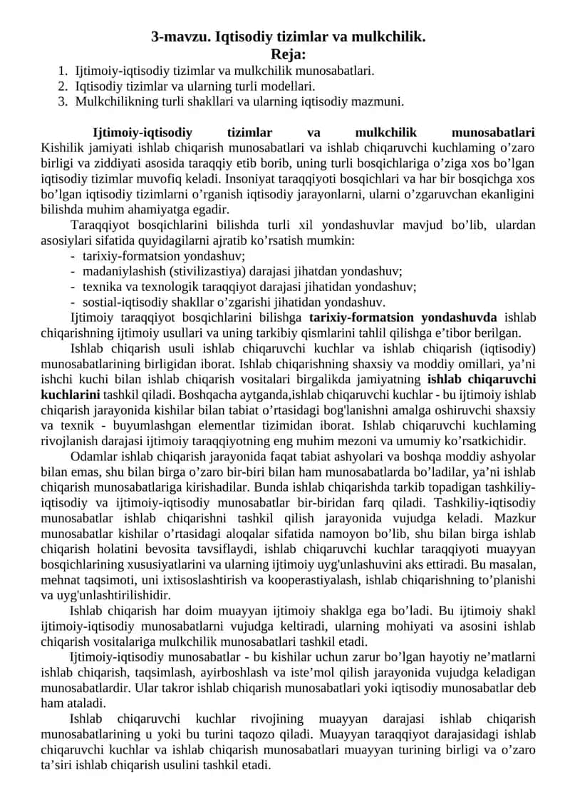 Iqtisodiy tizimlar va mulkchilik 1