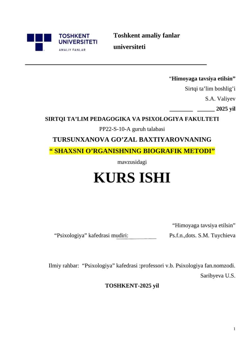 SHAXSNI O’RGANISHNING BIOGRAFIK METODI. 1