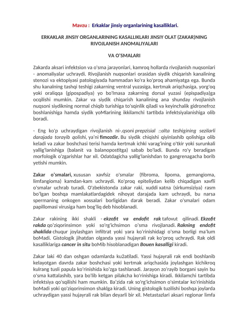 Erkaklar jinsiy organlarining kasalliklari 1
