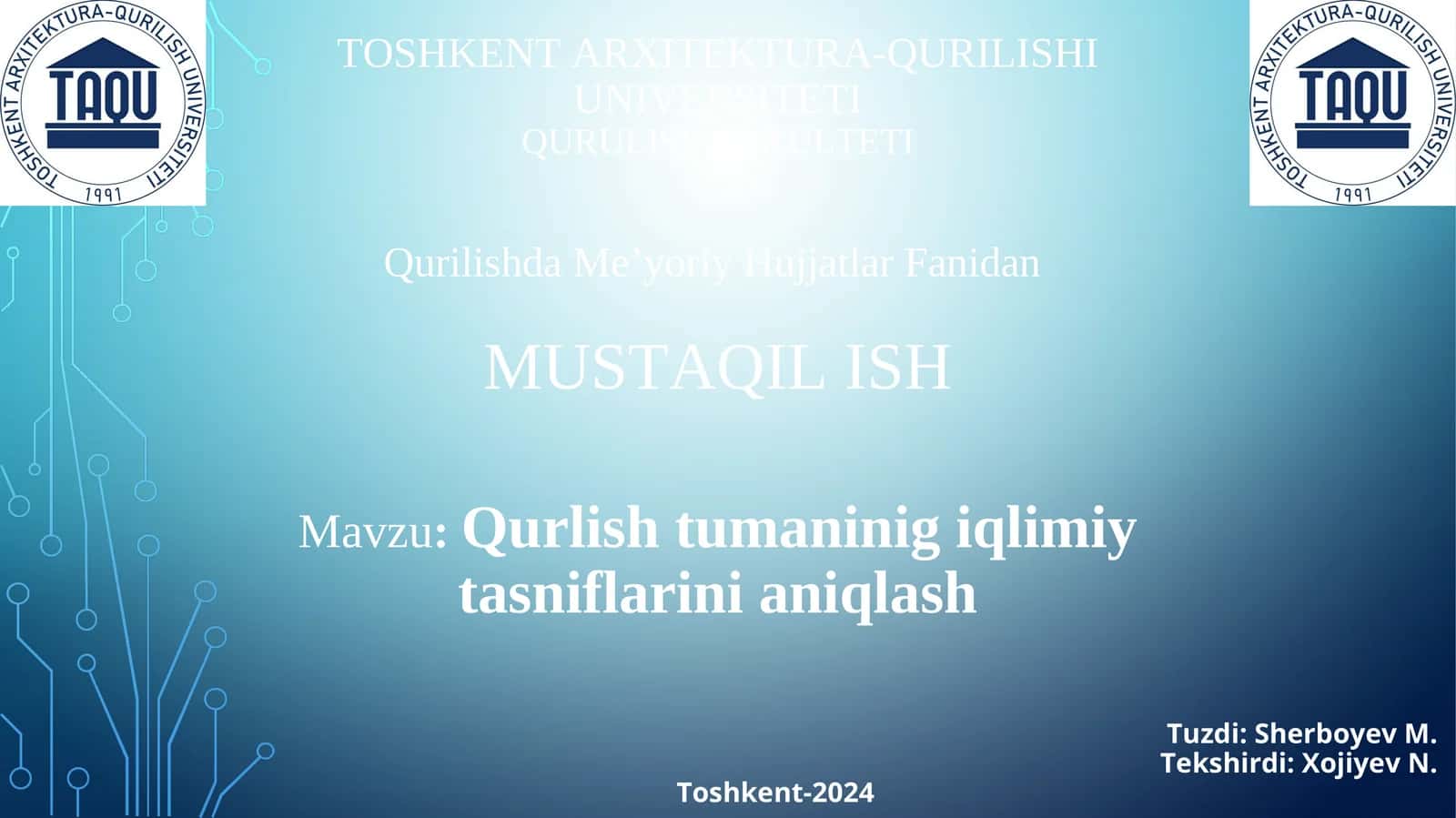 Qurlish tumaninig iqlimiy tasniflarini aniqlash 1