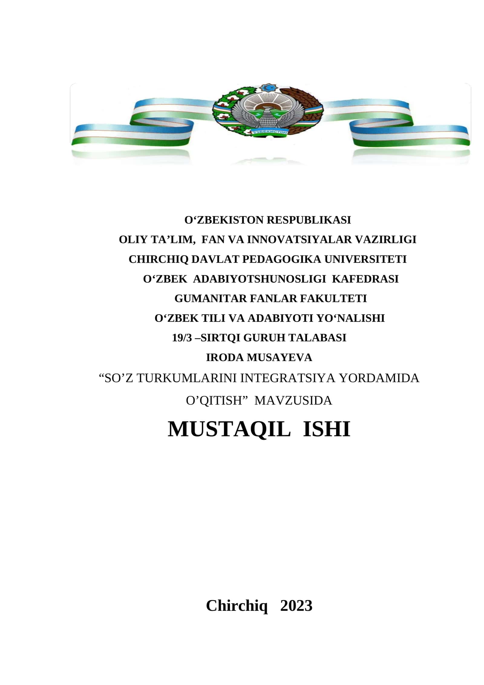 SO’Z TURKUMLARINI INTEGRATSIYA YORDAMIDA O’QITISH 1