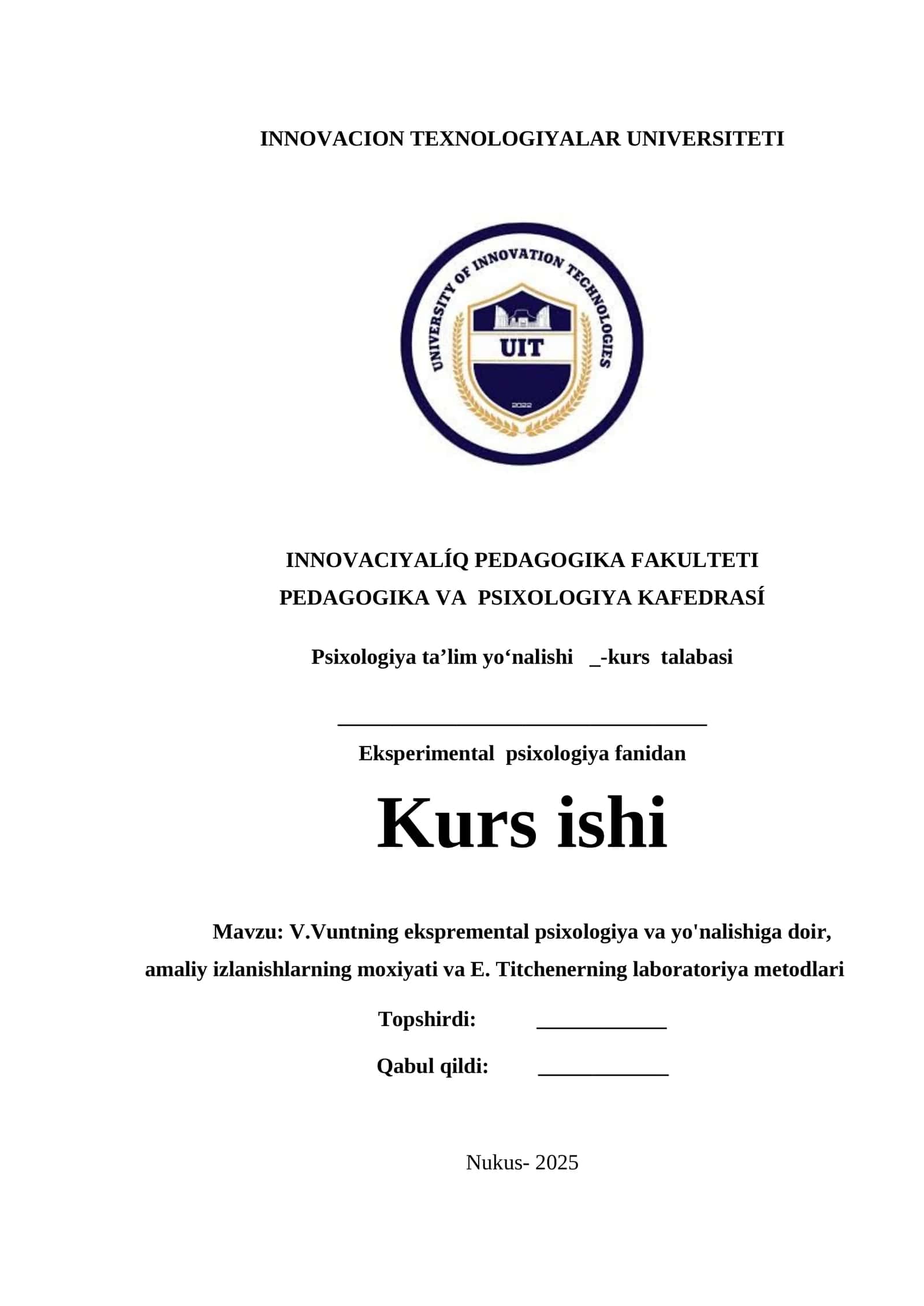 V.Vuntning ekspremental psixologiya va yo'nalishiga doir 1