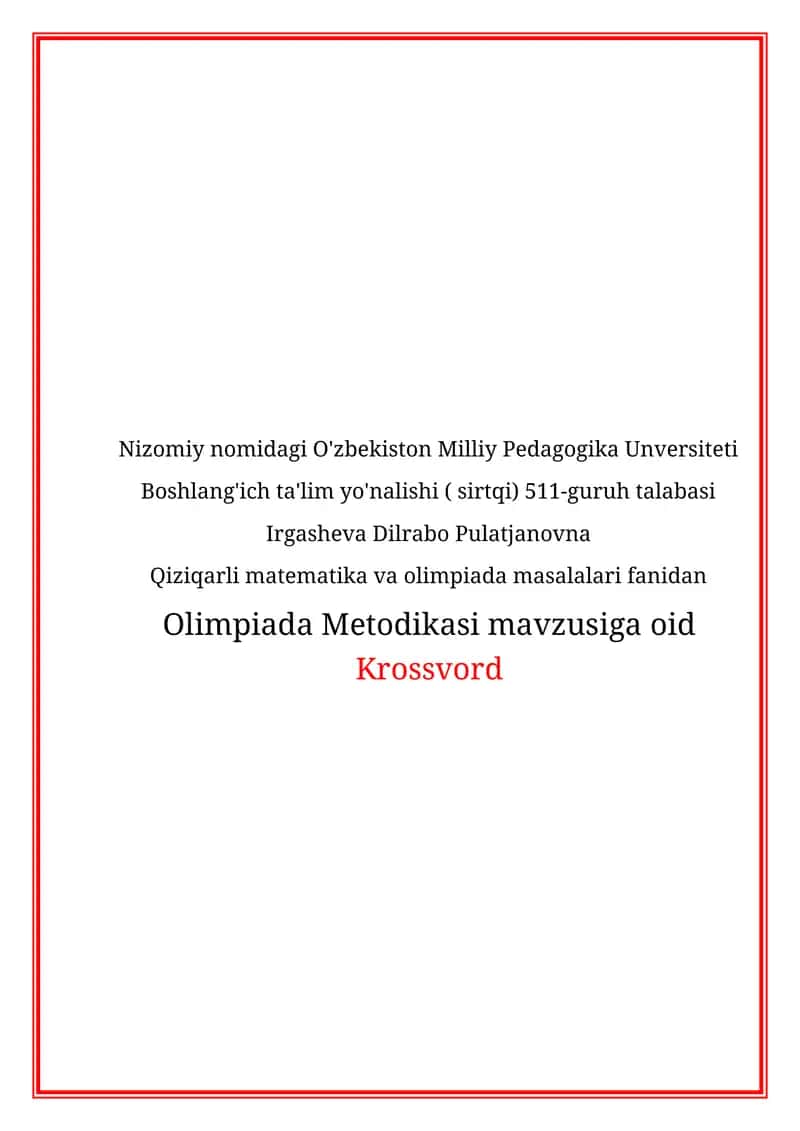 Olimpiada metodikasiga oid krasword 1