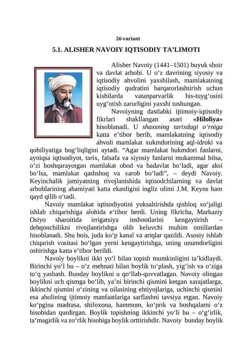 ALISHER NAVOIY IQTISODIY TA’LIMOTI