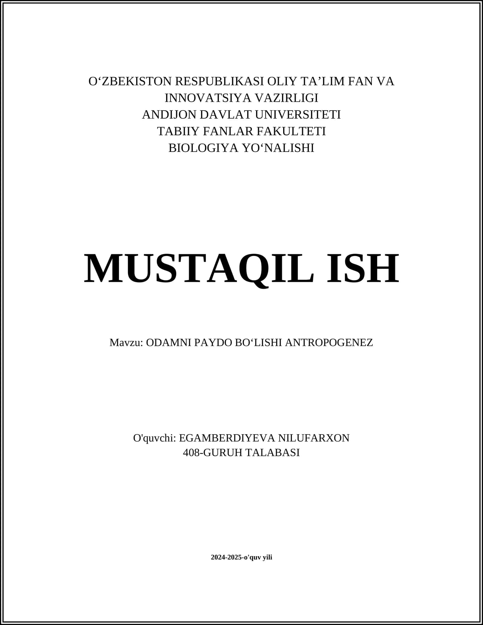 ODAMNI PAYDO BO'LISHI ANTROPOGENEZ 1