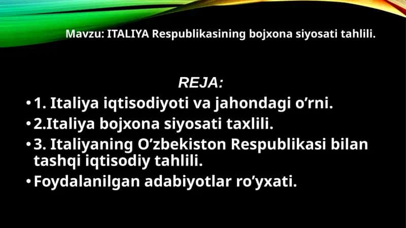 Italiya Respublikasining bojxona siyosati tahlili 1