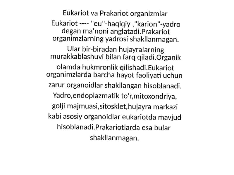 Eukariot va Prakariot organizmlar 1