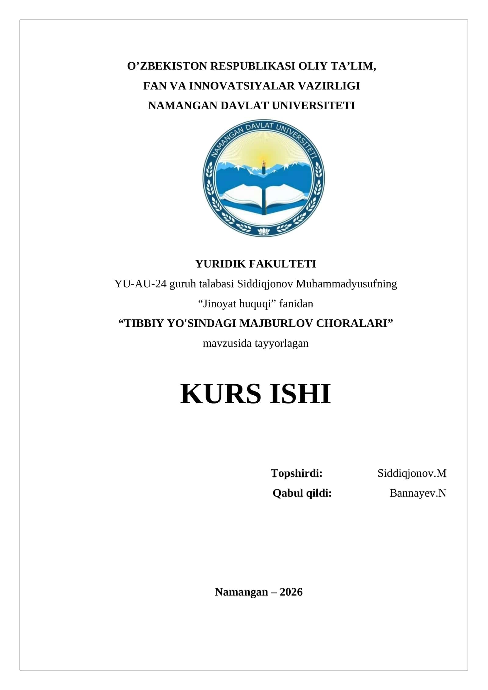 TIBBIY YO’SINDAGI MAJBURLOV CHORALARI 1