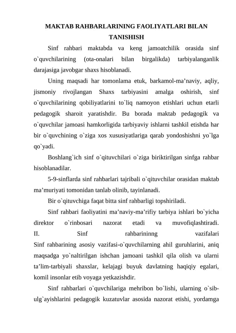 Sinf Rahbarlarining Faoliyatlari Bilan Tanishish 1