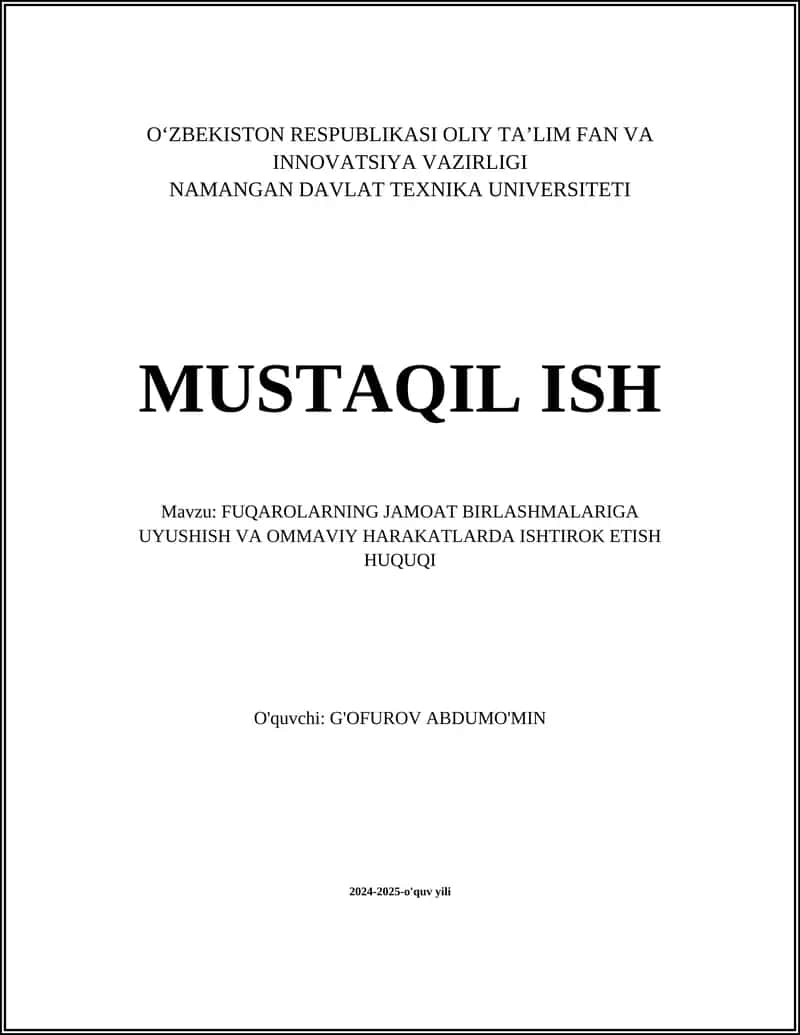FUQAROLARNING UYUSHISH ERKINLIGI 1