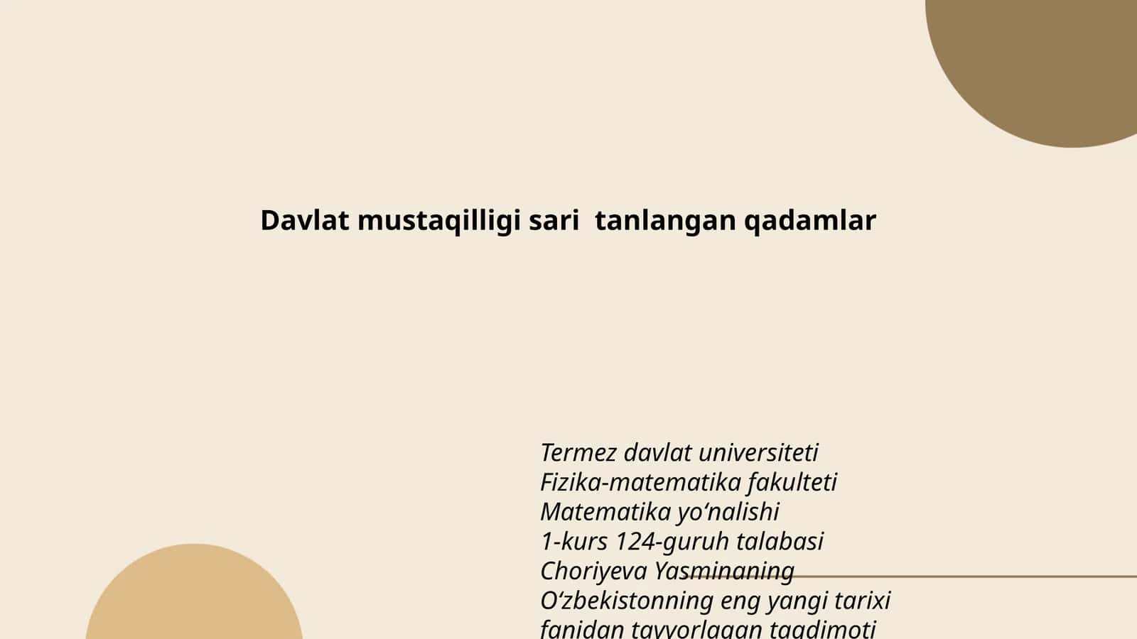 Oʻzbekistonning eng yangi tarixi fanidan tayyorlagan taqdimoti 1