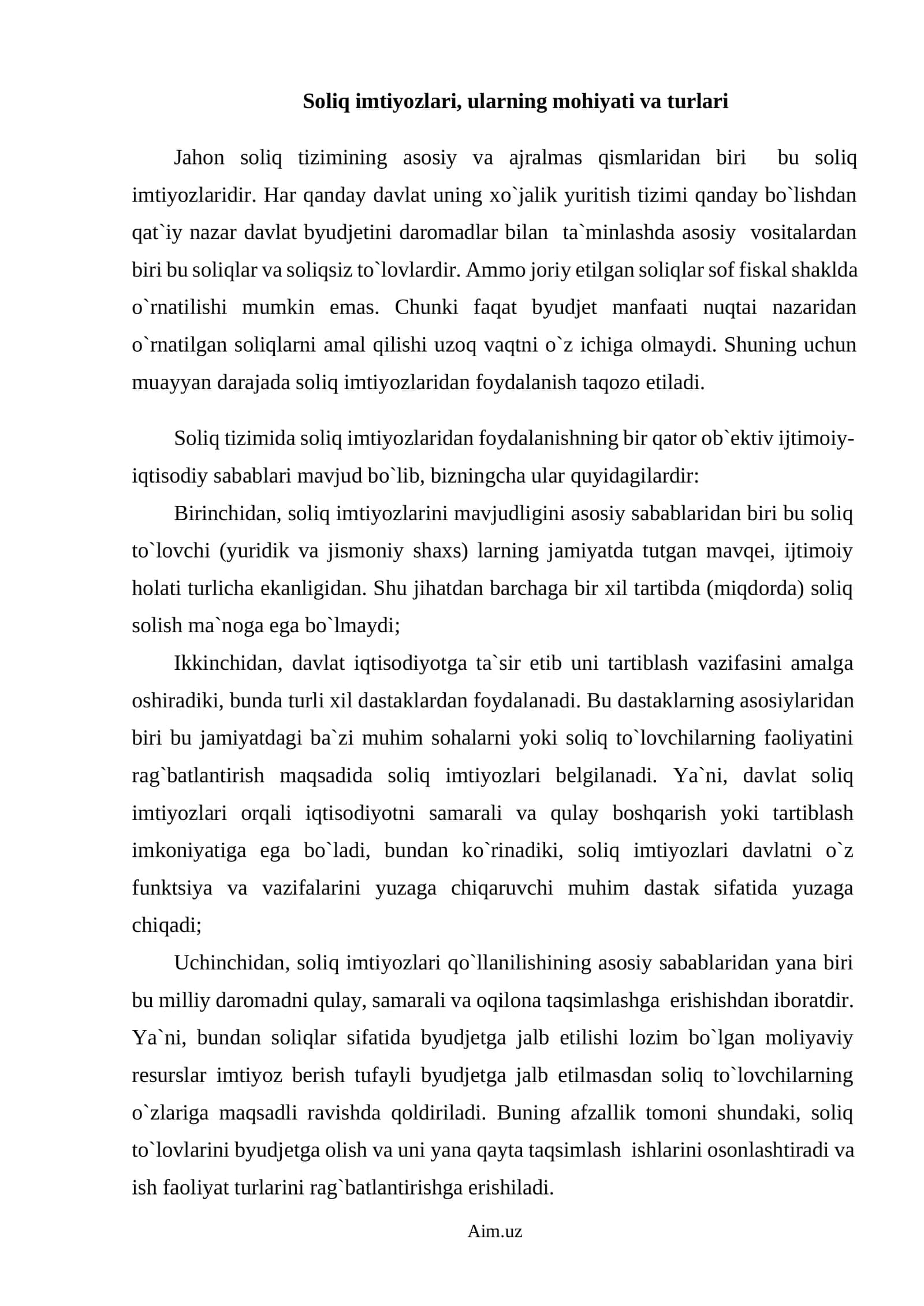 Soliq imtiyozlari, ularning mohiyati va turlari 1