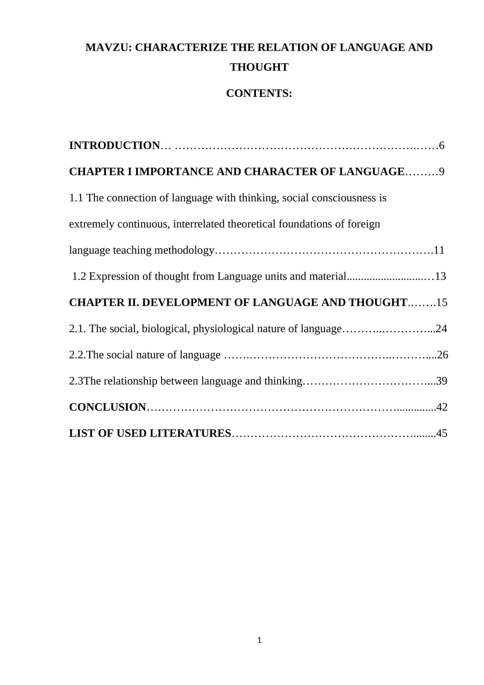 CHARACTERIZE THE RELATION OF LANGUAGE AND THOUGHT 1