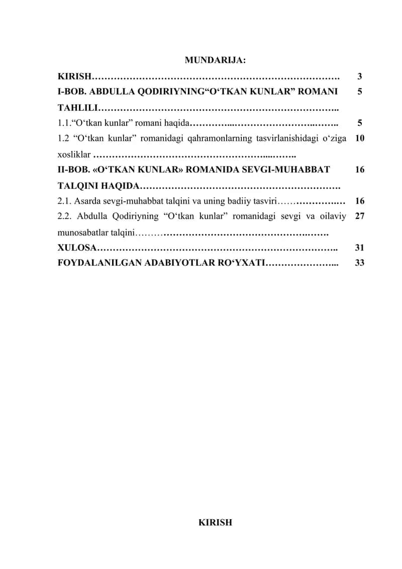 “O‘tgan kunlar” romanida sevgi-muhabbat talqini 1