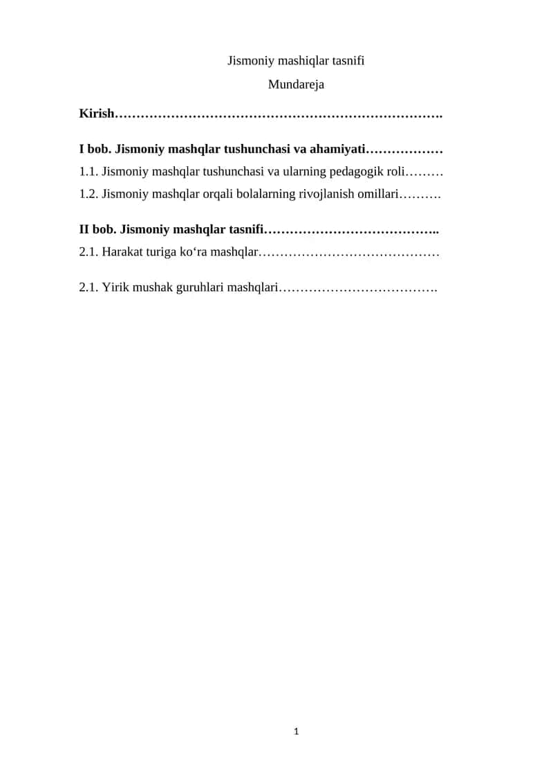 Jismoniy mashiqlar tasnifi 1