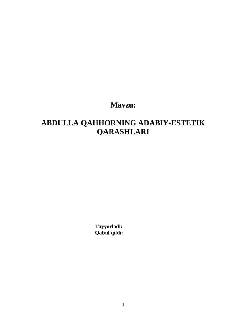 ABDULLA QAHHORNING ADABIY-ESTETIK QARASHLARI 1