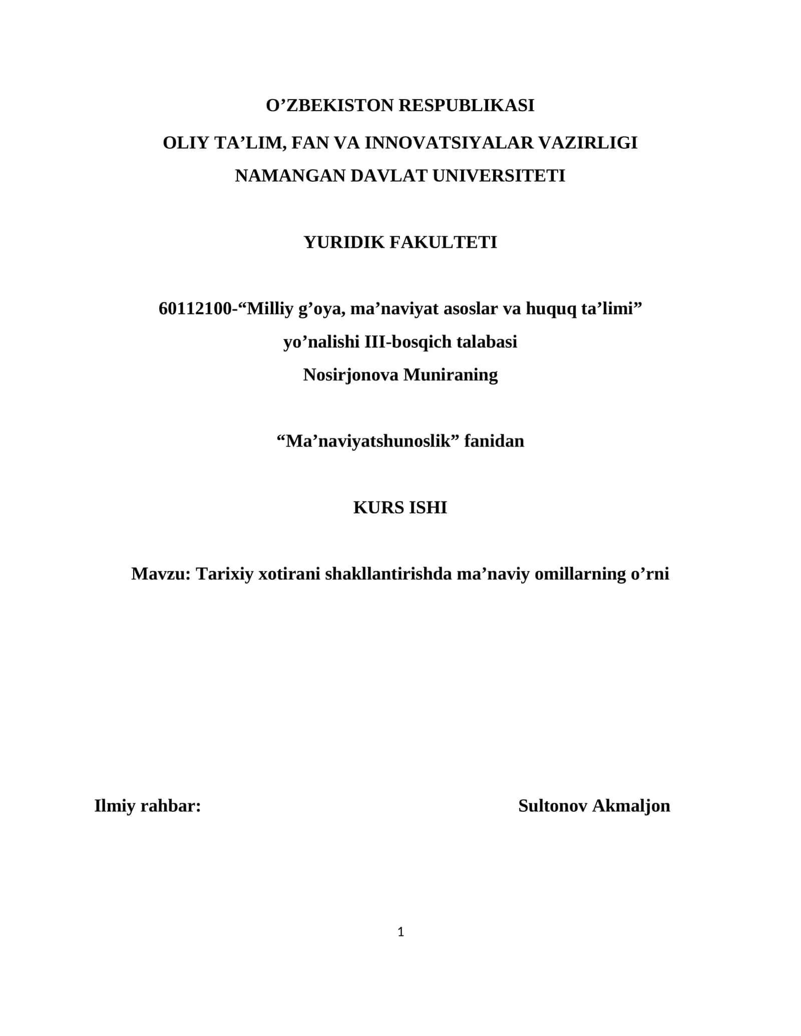 Ma’naviyatshunoslik KURS ISHI 1