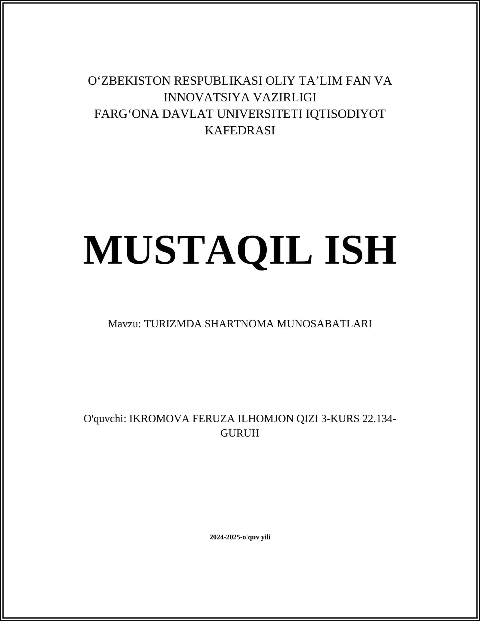TURIZMDA SHARTNOMA MUNOSABATLARI 1