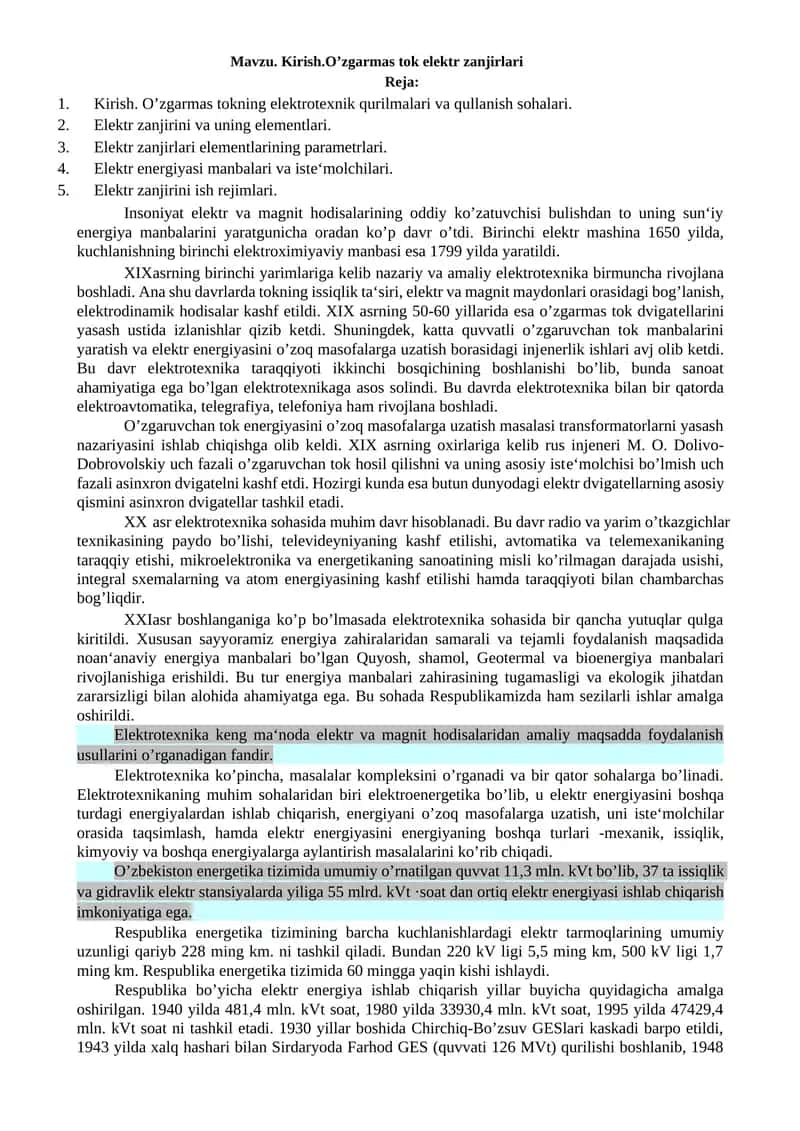 O’zgarmas tok elektr zanjirlari 1