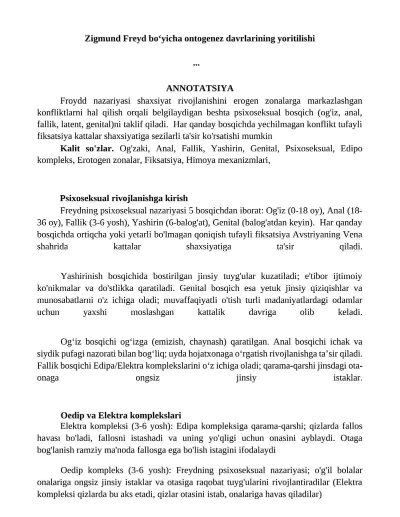 Psixoseksual rivojlanishga kirish 1