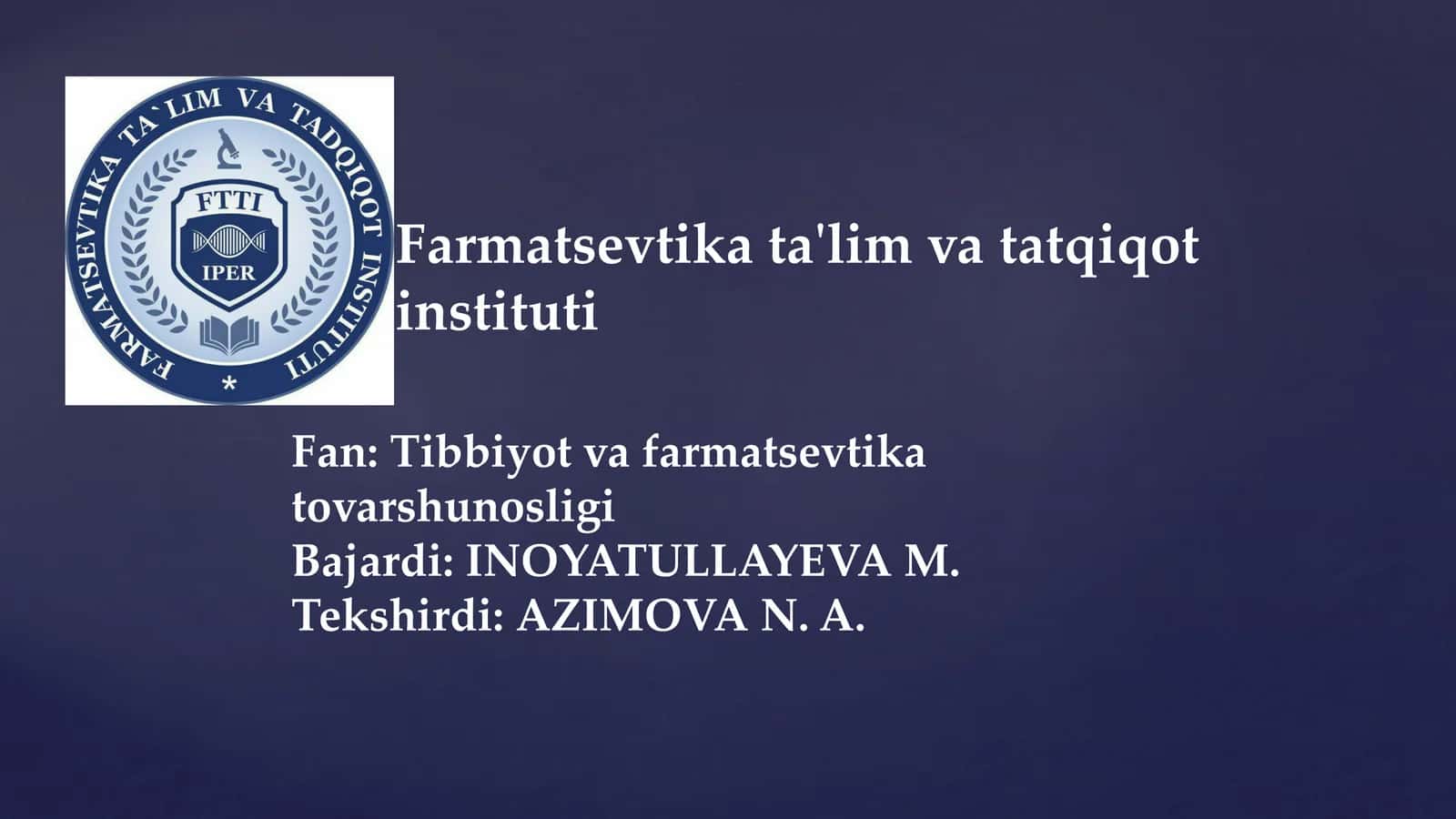 Tibbiyot va farmatsevtika tovarshunosligi 1