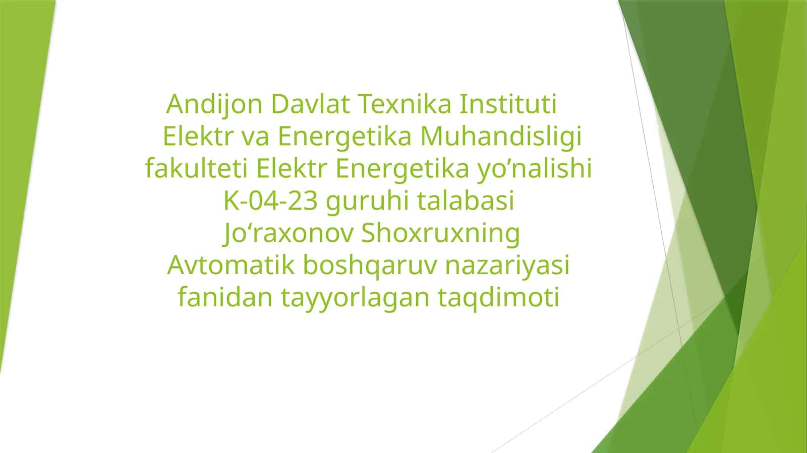 Avtomatik boshqaruvtizimlari va vaqtasniflari 1