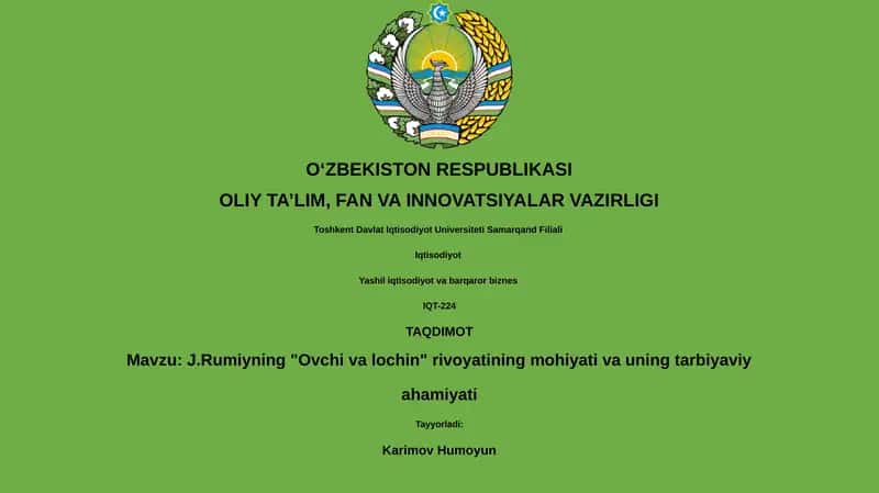 J.Rumiyning "Ovchi va lochin" rivoyati 1