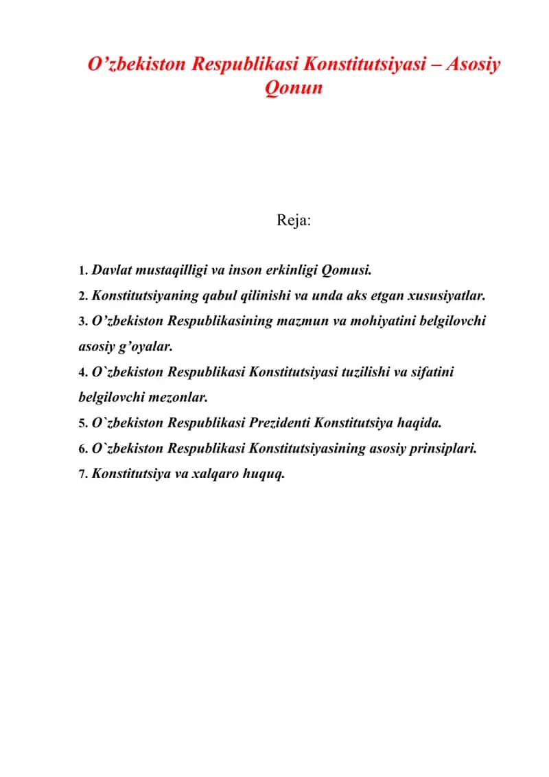 O’zbekiston Respublikasi Konstitutsiyasi 1