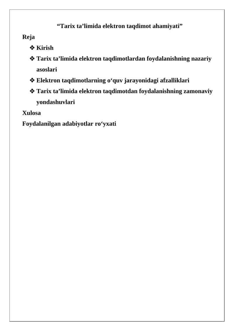 Tarix ta’limida elektron taqdimot ahamiyati 1