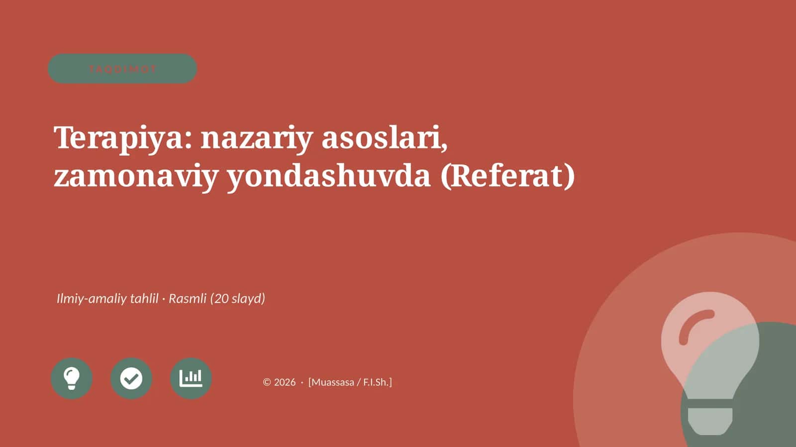 Terapiya: nazariy asoslari, zamonaviy yondashuvda (Referat) 1