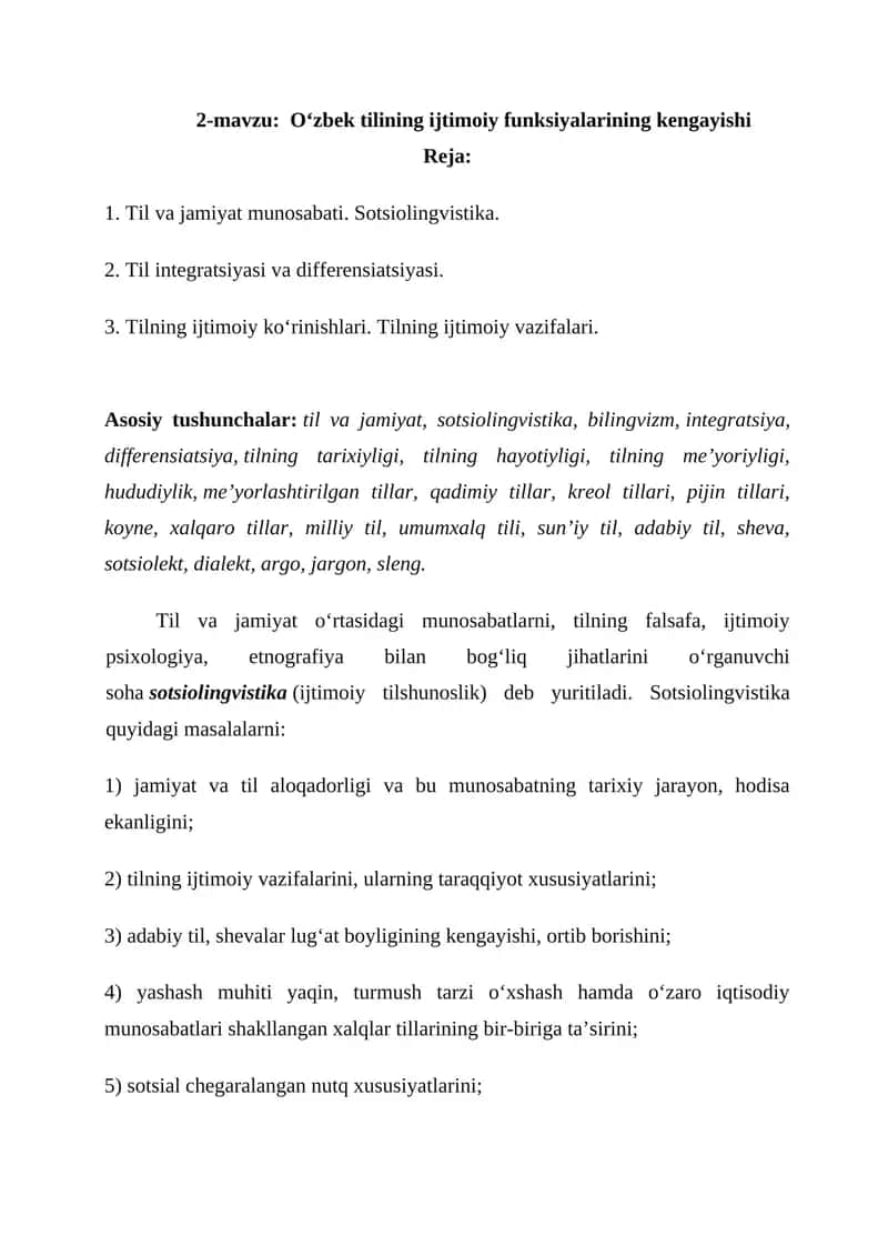 O‘zbek tilining ijtimoiy funksiyalarining kengayishi 1