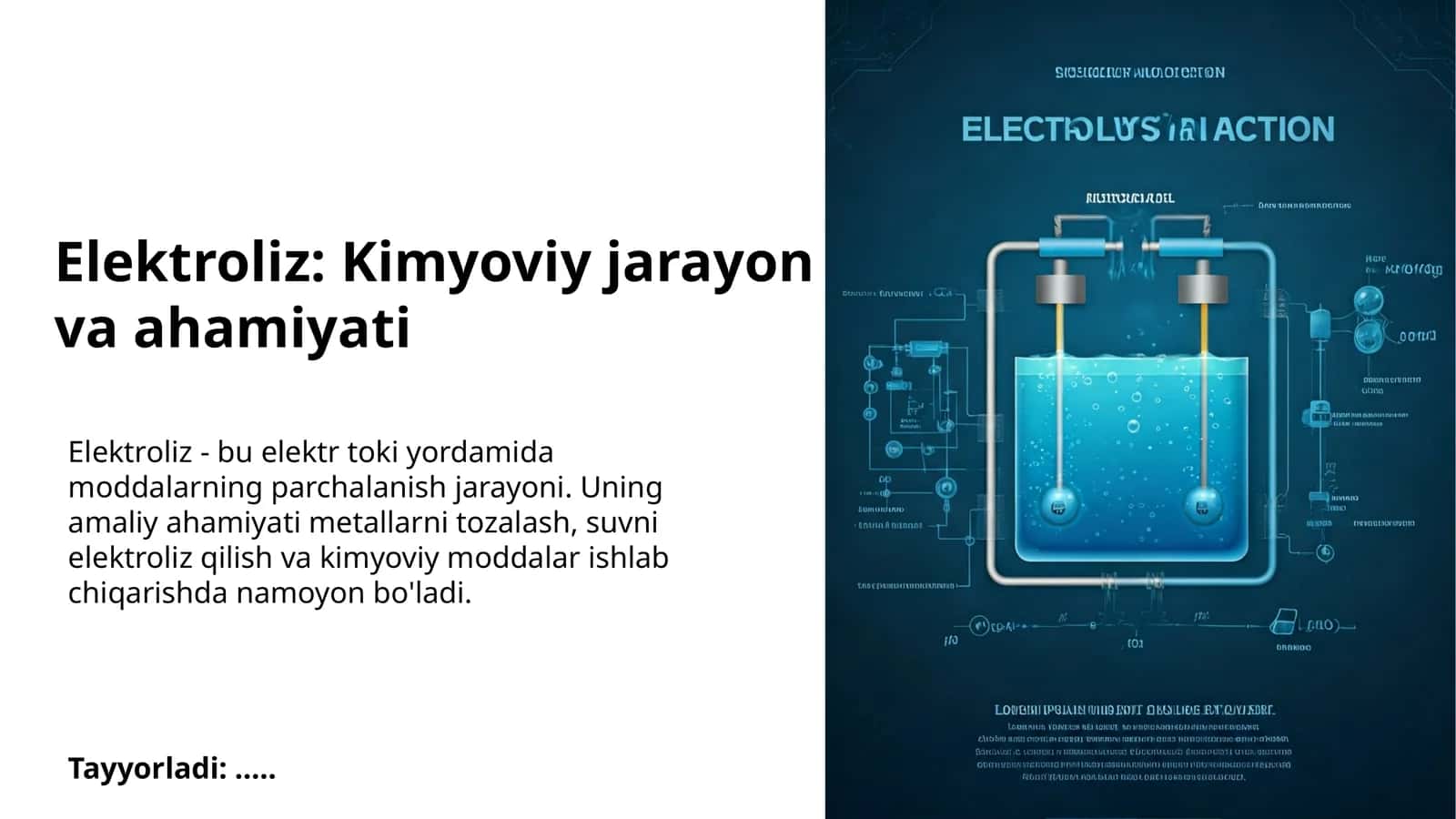 Elektroliz: Kimyoviy jarayon va ahamiyati 1