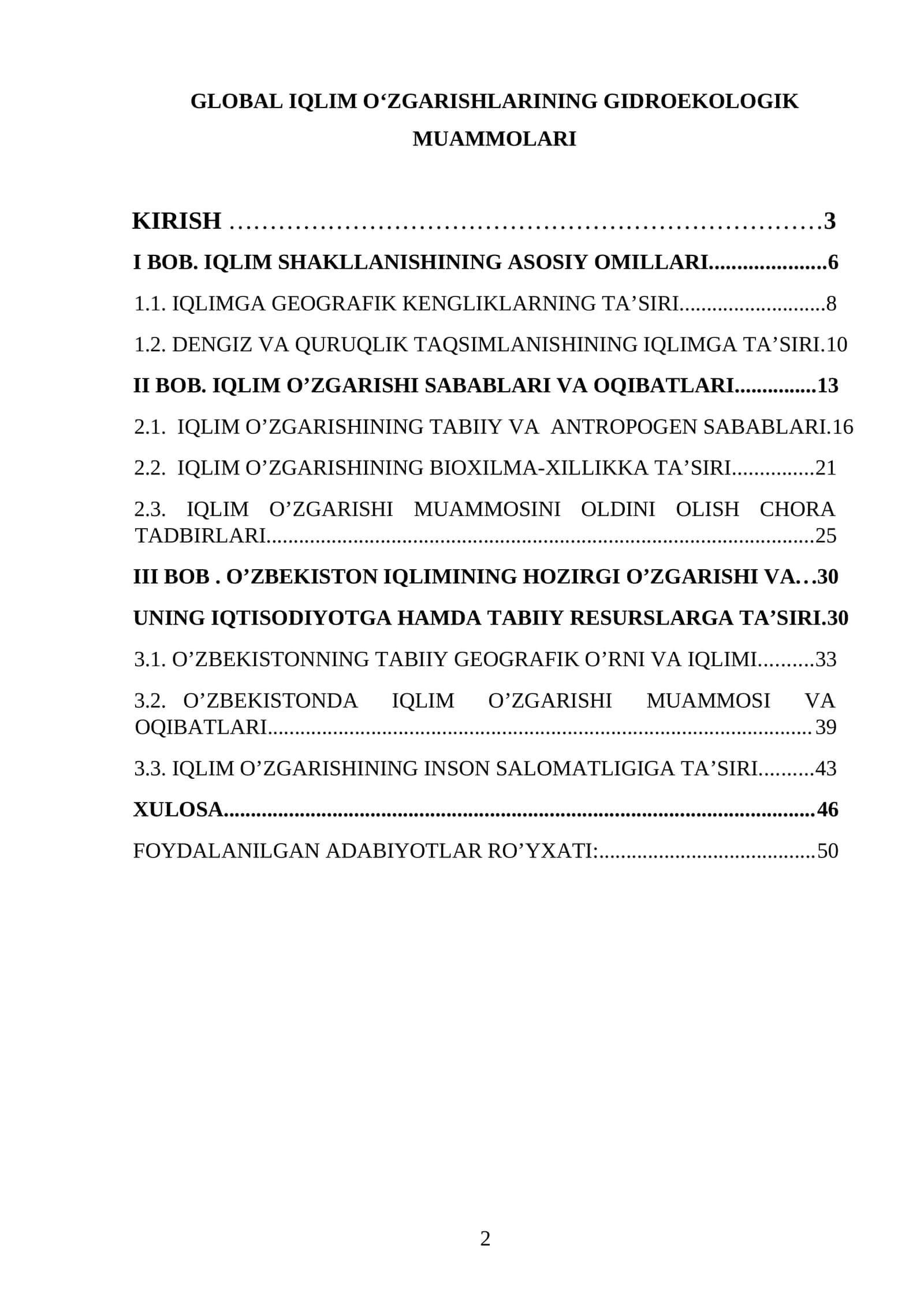 Global iqlim o‘zgarishlarining gidroekologik muammolari 1