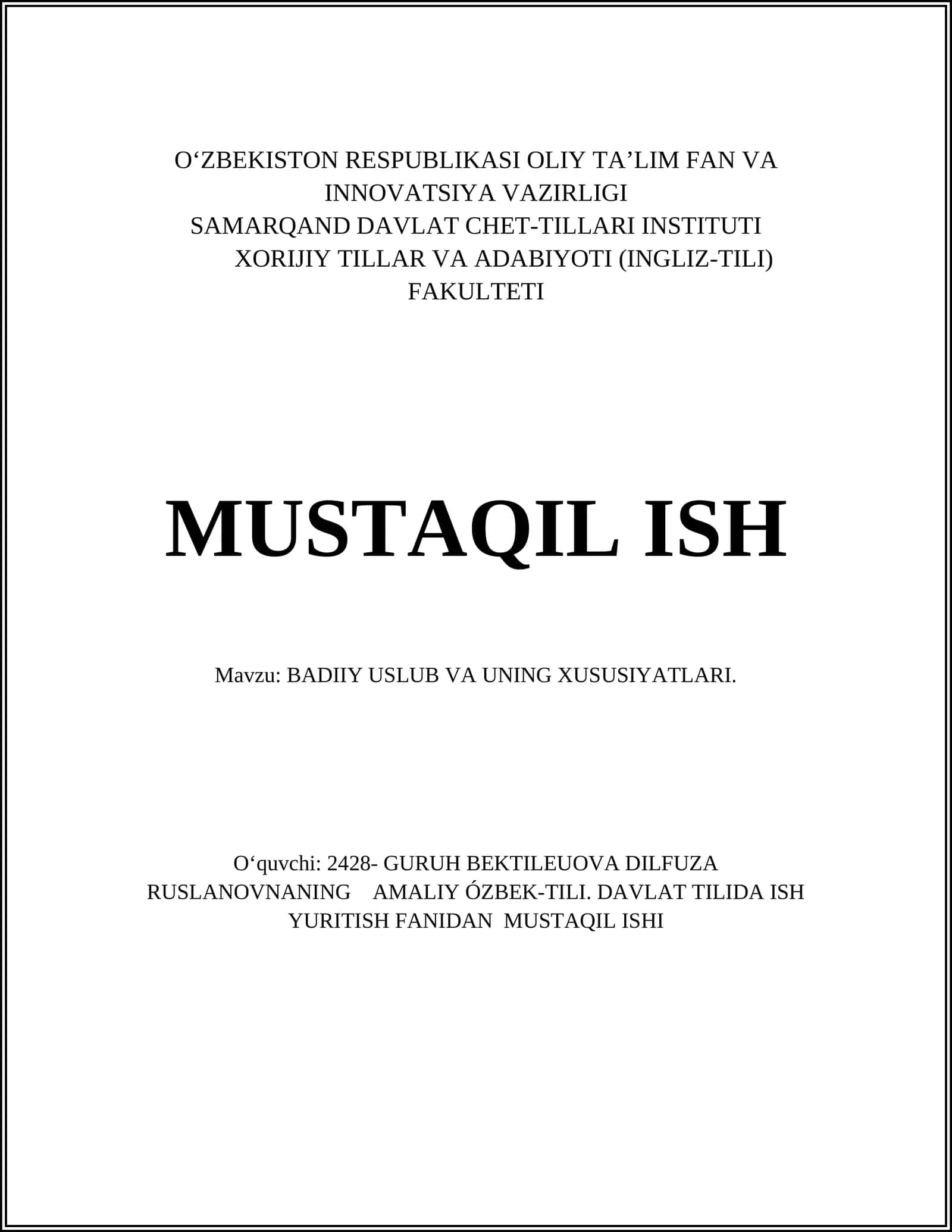 BADIIY USLUB VA UNING XUSUSIYATLARI 1