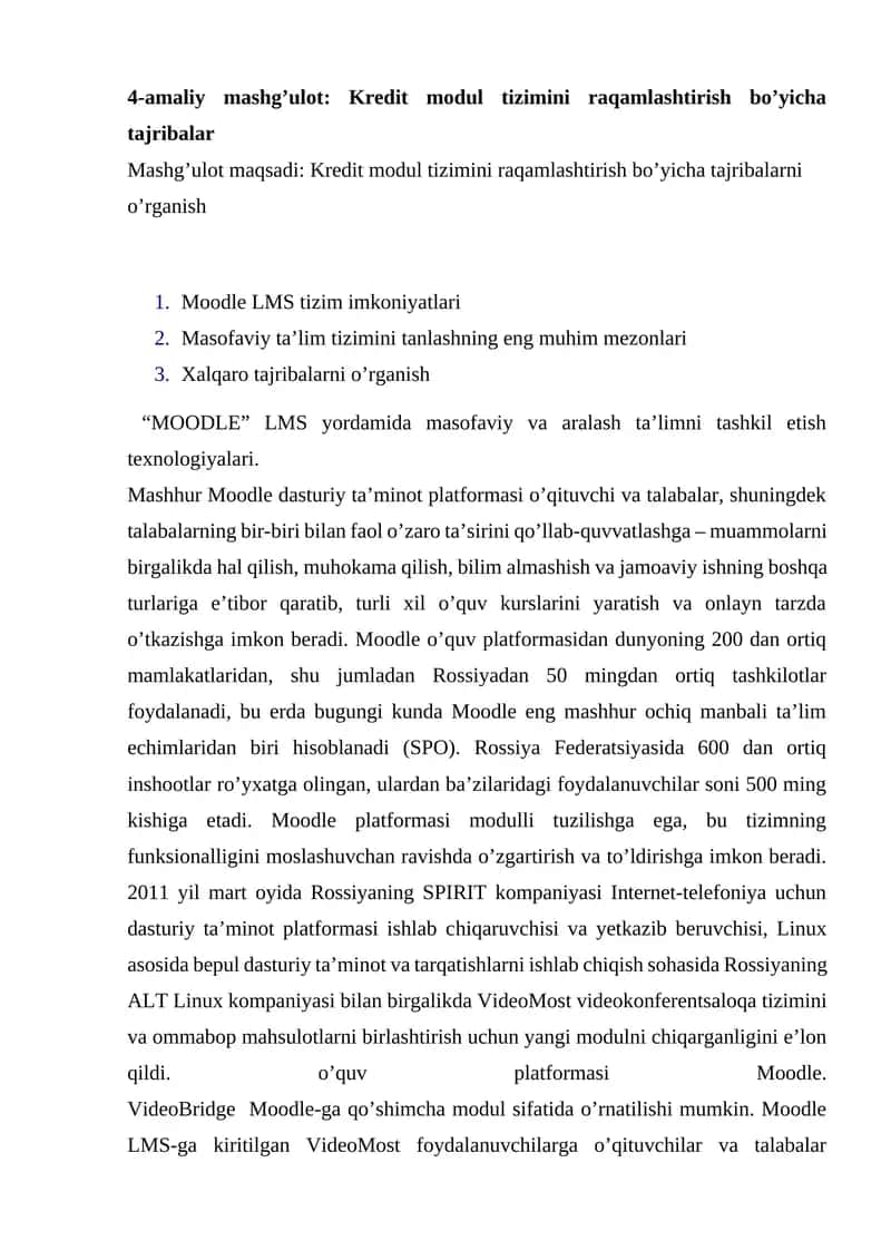 Kredit modul tizimini raqamlashtirish bo’yicha tajribalar 1