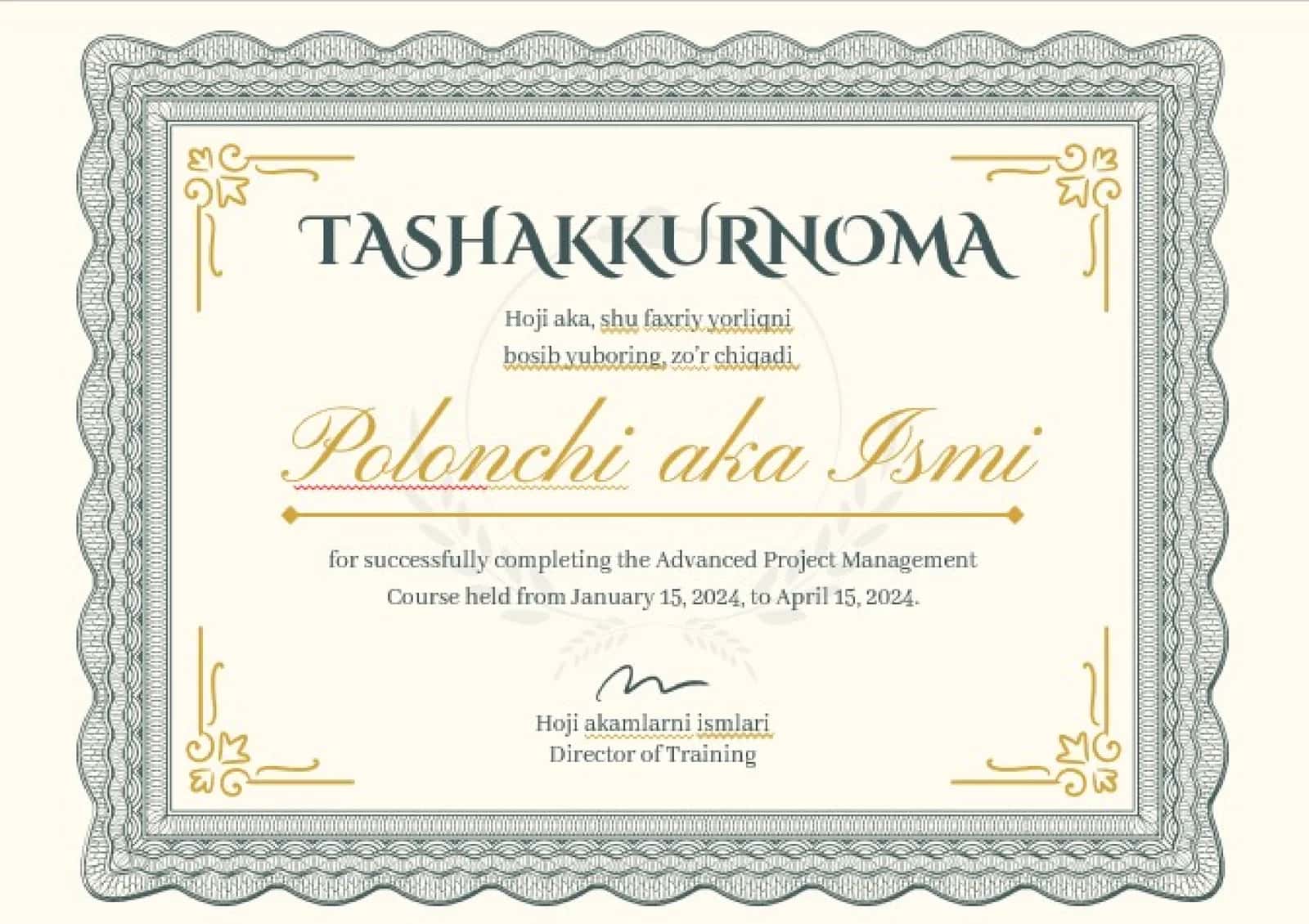 Tashakkurnoma 1