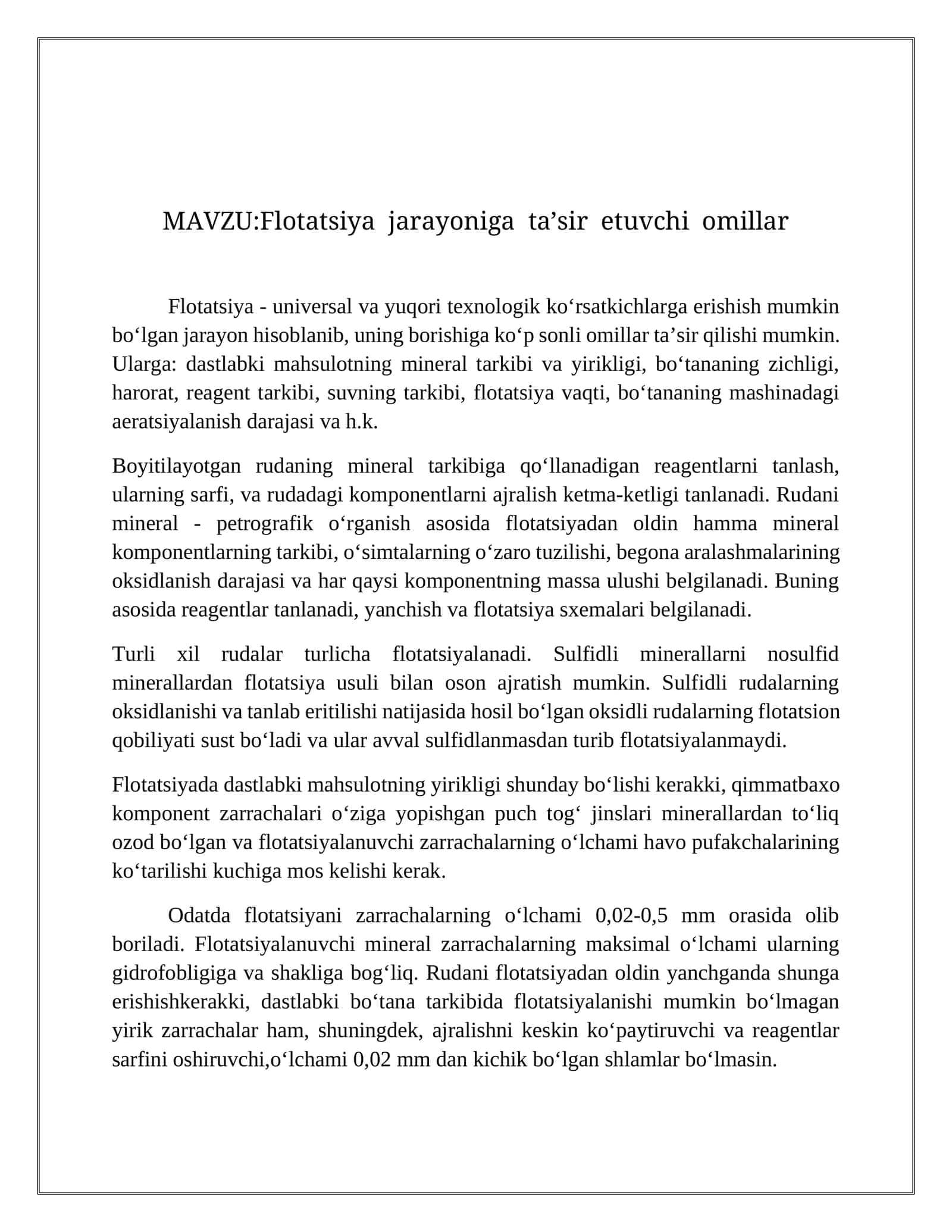 Flоtatsiya jаrаyonigа tа’sir etuvchi оmillаr 1