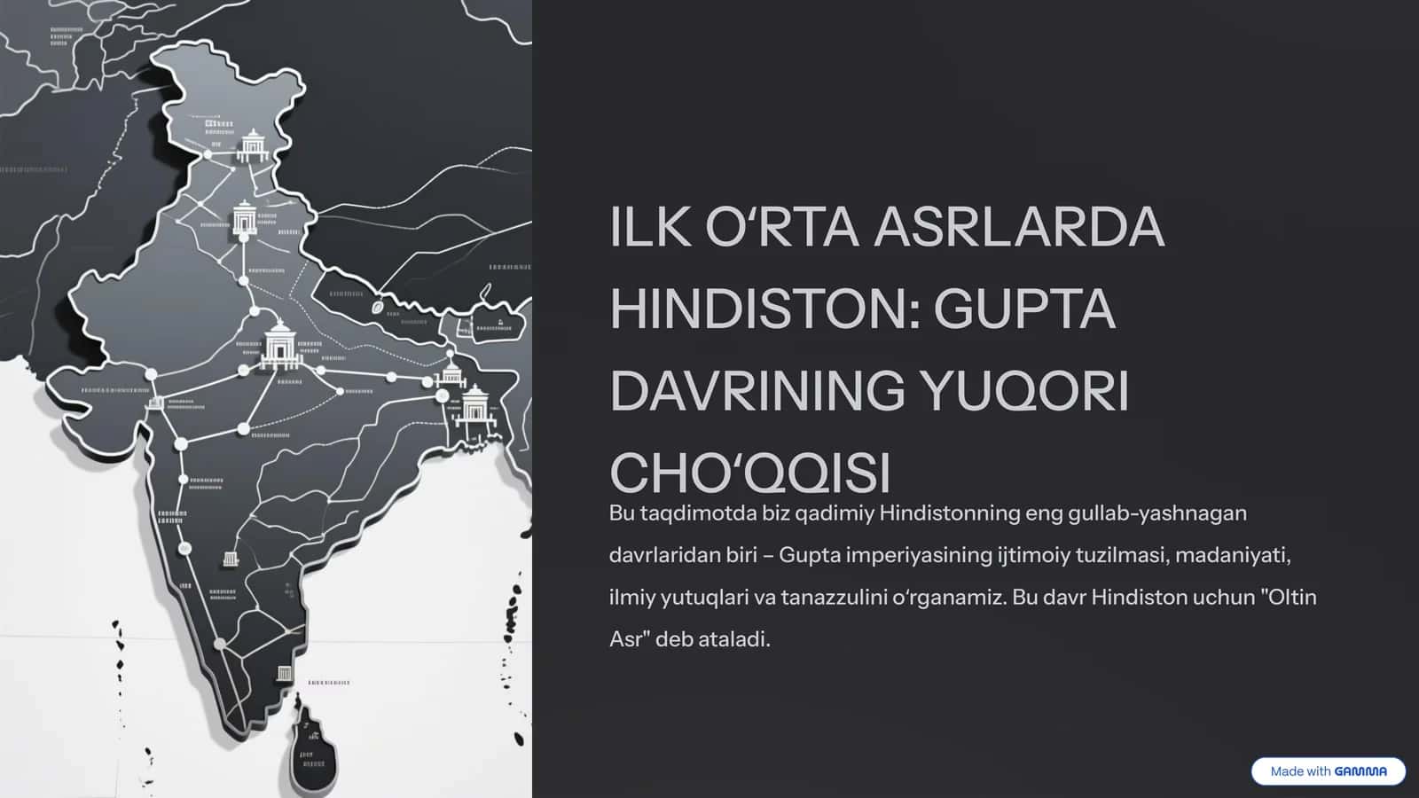 ILK OʻRTA ASRLARDA HINDISTON: GUPTA DAVRINING YUQORI CHOʻQQISI 1