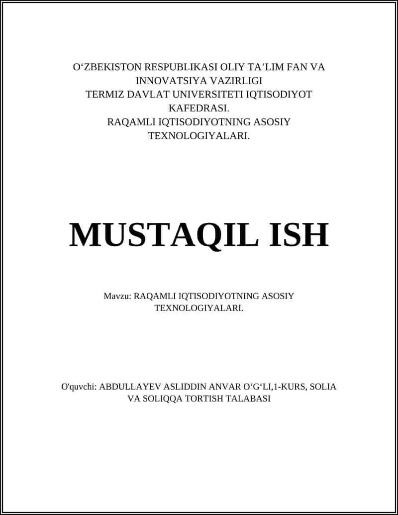 RAQAMLI IQTISODIYOTNING ASOSIY TEXNOLOGIYALARI 1