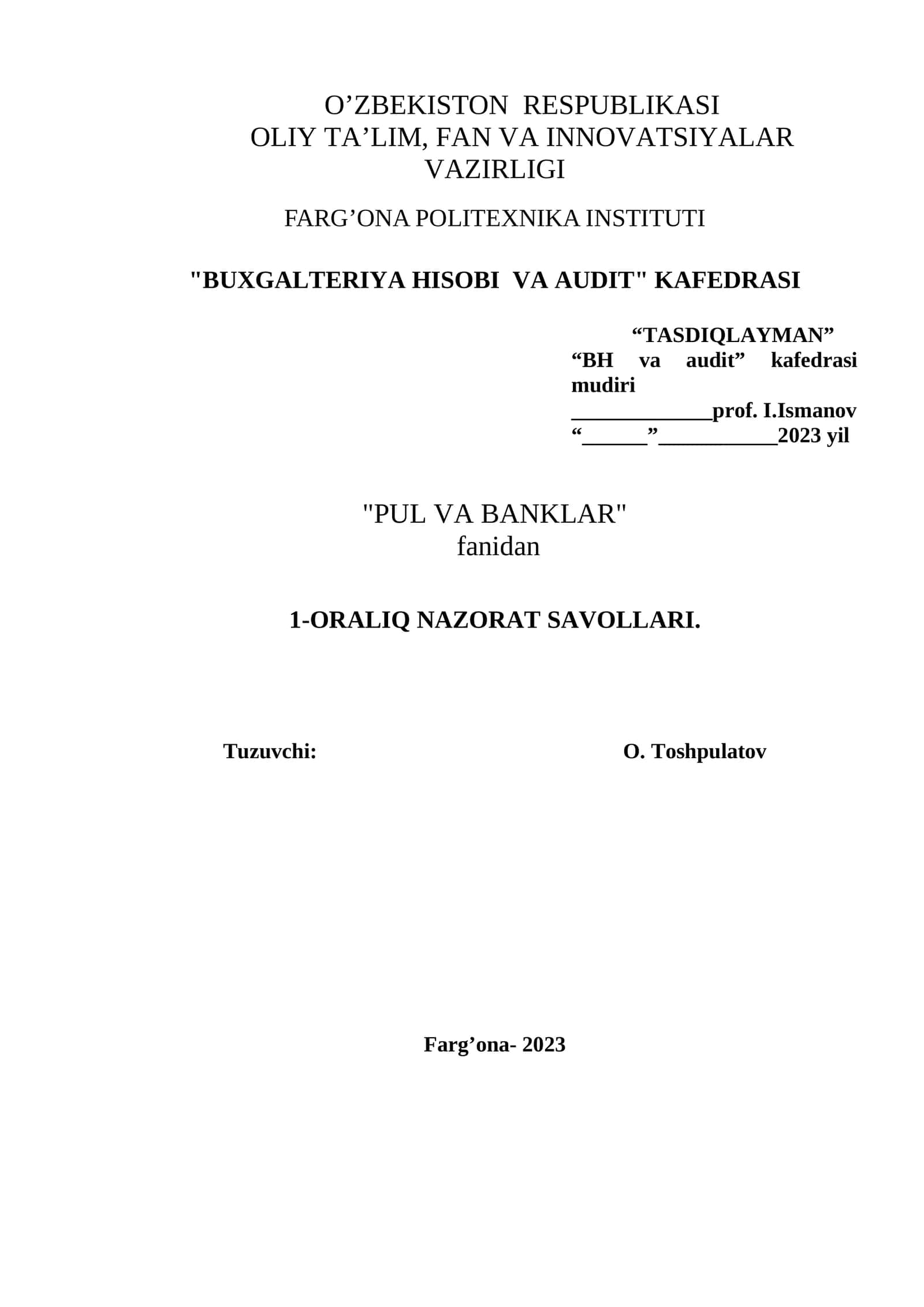 PUL VA BANKLAR 1