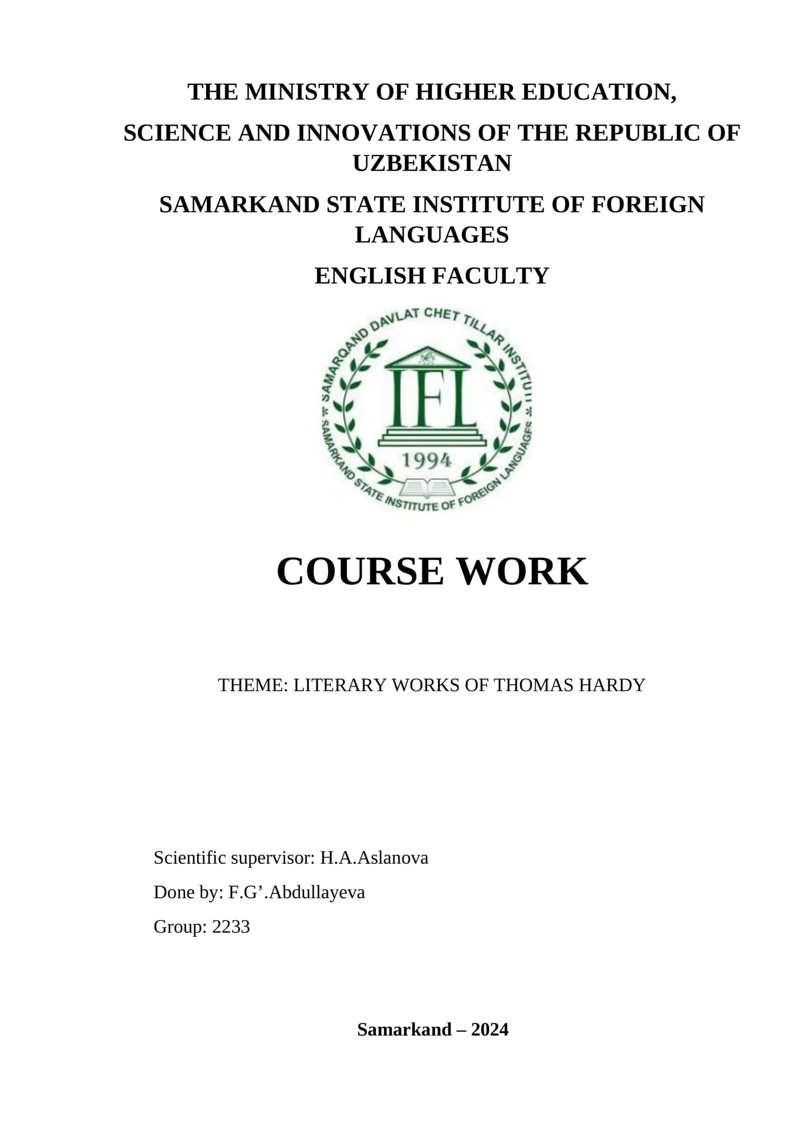 LITERARY WORKS OF THOMAS HARDY 1