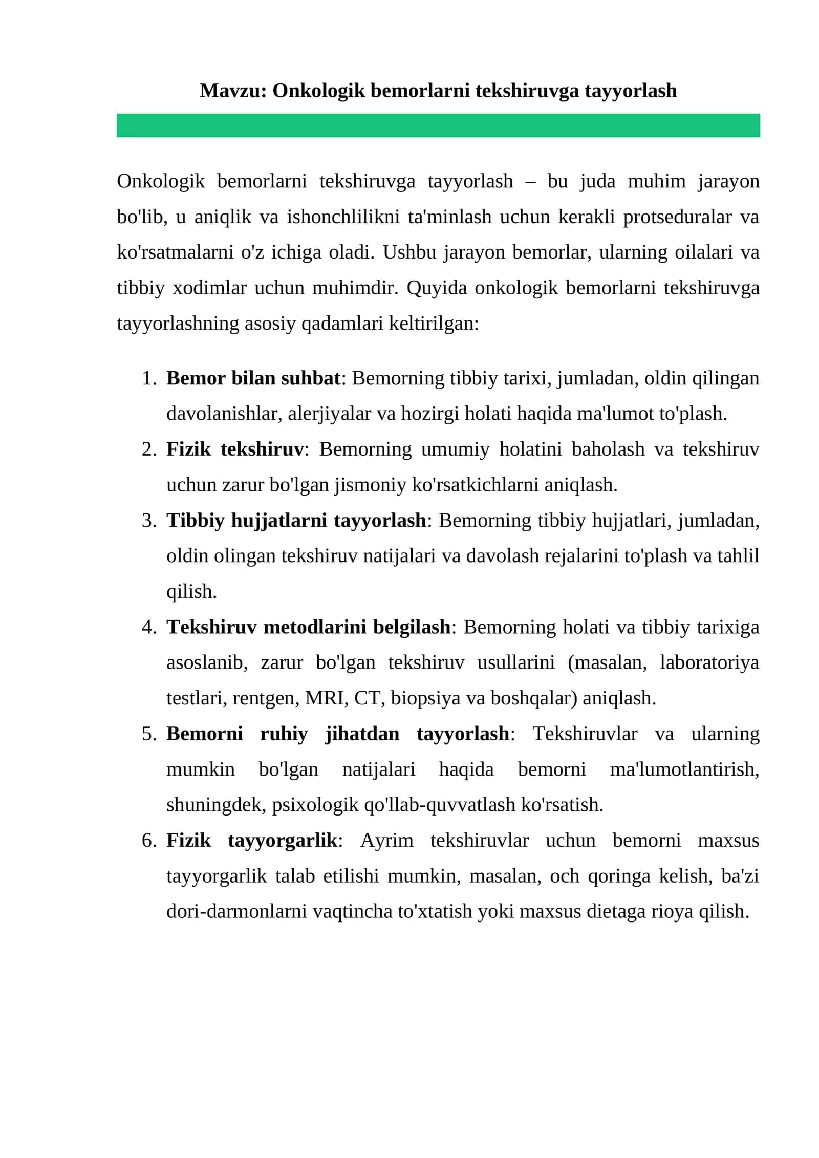 Onkologik bemorlarni tekshiruvga tayyorlash 1