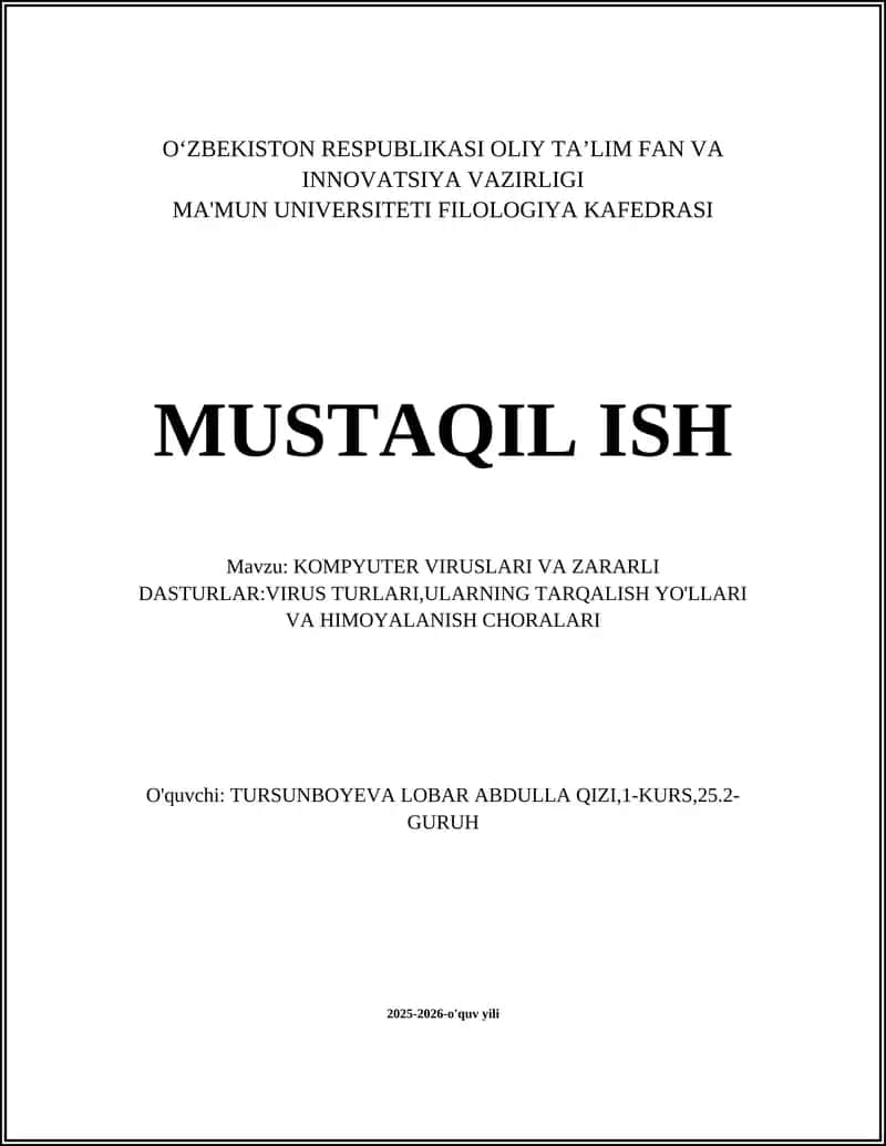 KOMPYUTER VIRUSLARI VA ZARARLI DASTURLAR 1