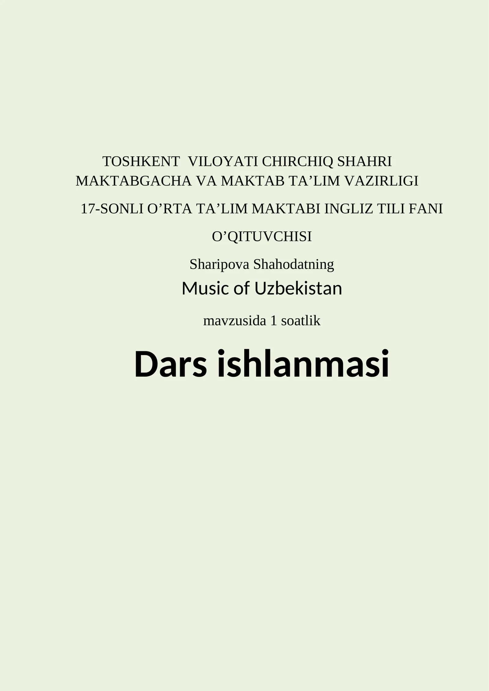 Music of Uzbekistan 1