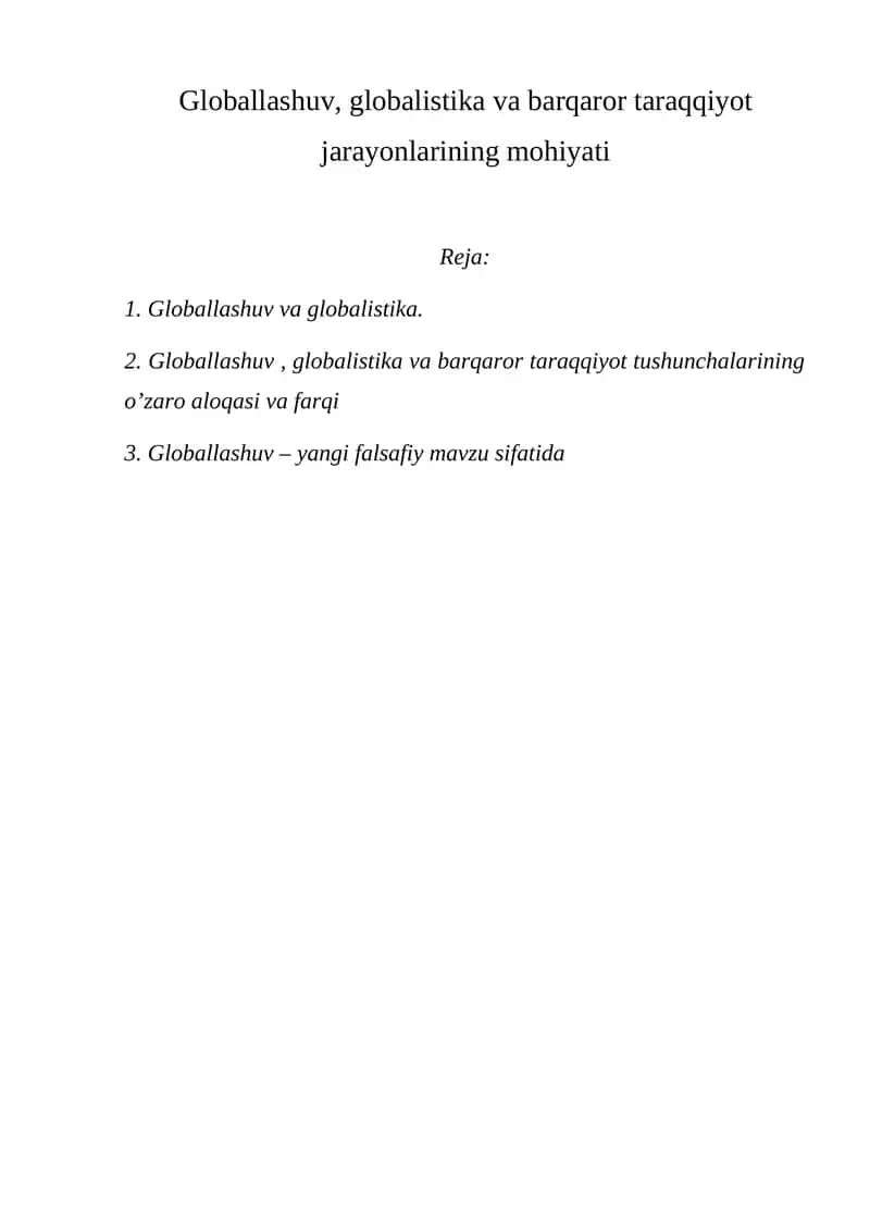 Globallashuv va globalistika 1