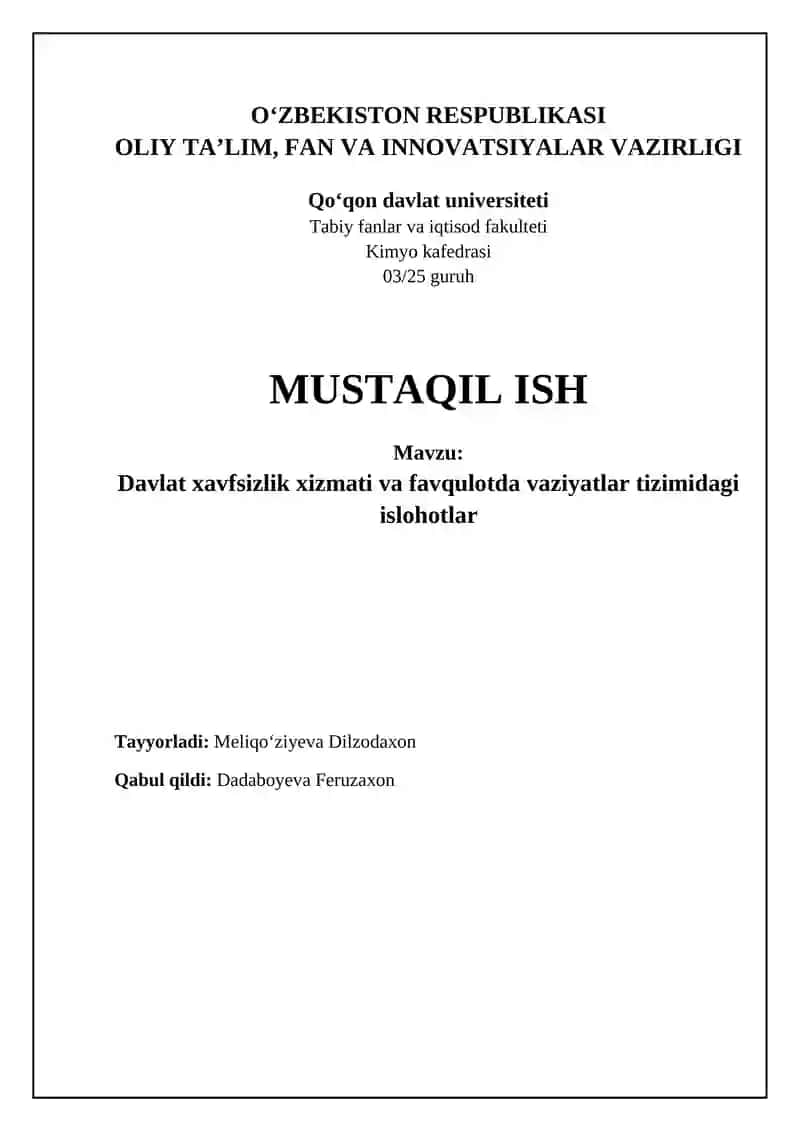 Davlat xavfsizlik xizmati va favqulotda vaziyatlar tizimidagi islohotlar