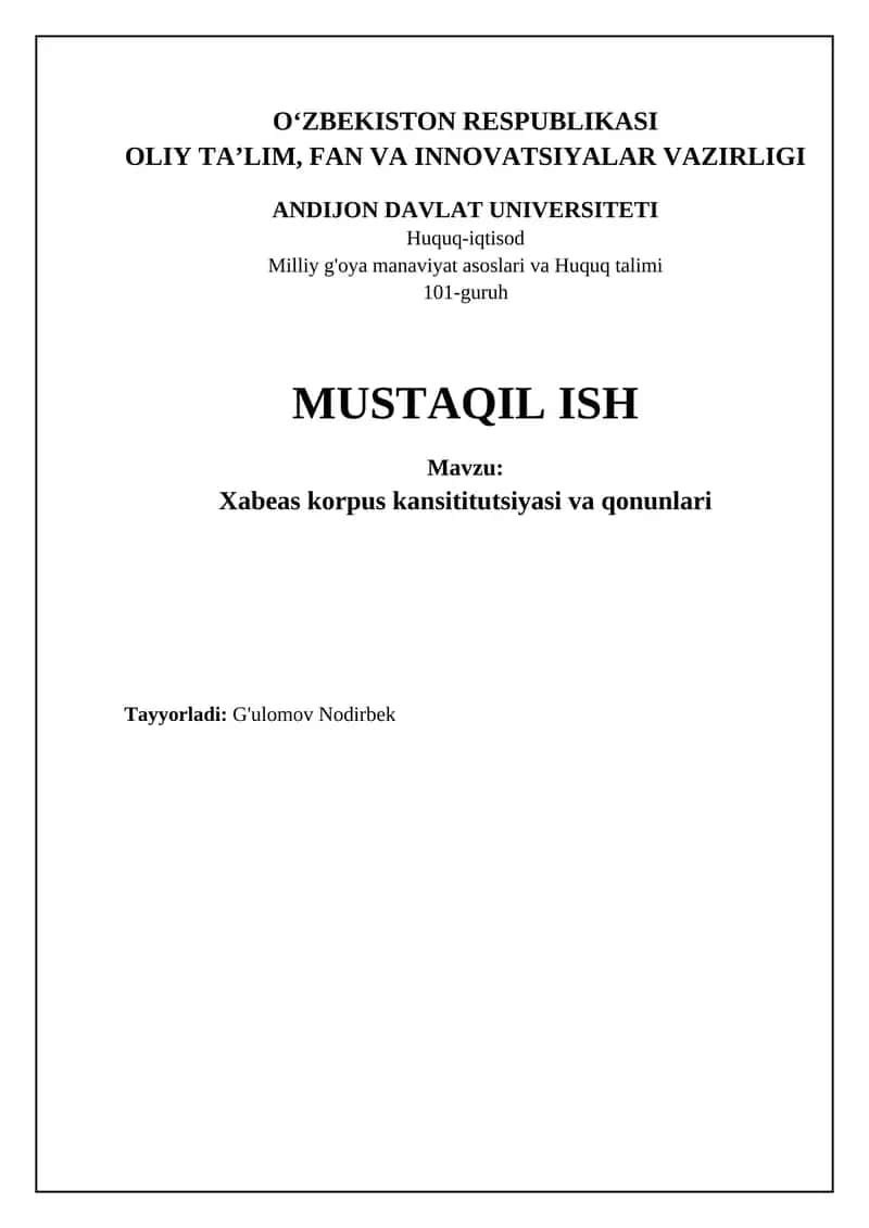 Habeas Corpus: Tarix va Konstitutsiyaviy Asoslar 1