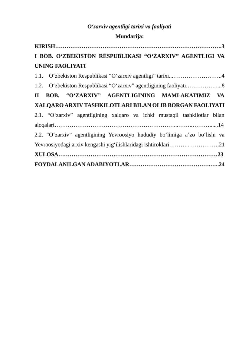 Oʻzarxiv agentligi tarixi va faoliyati 1