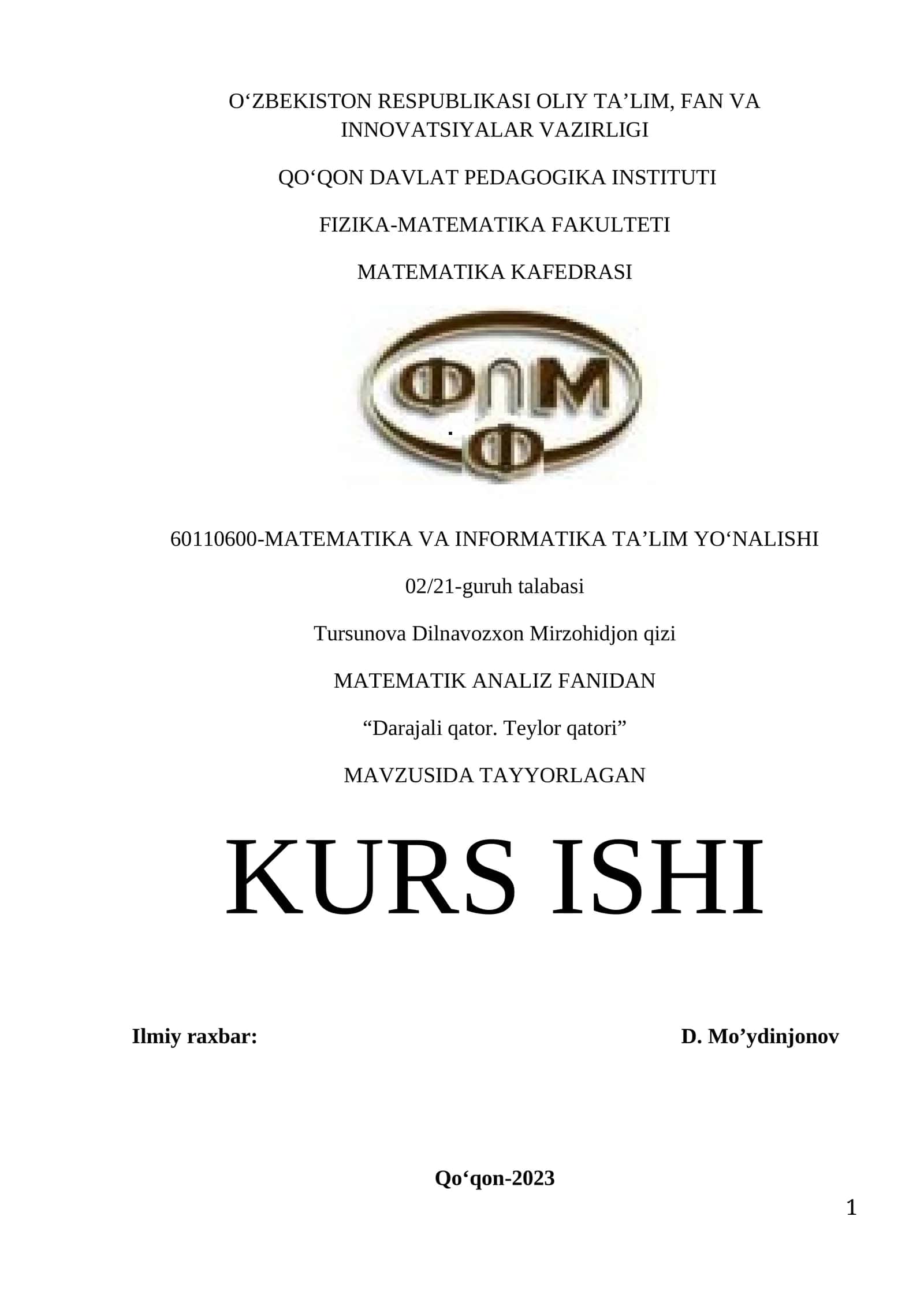 Darajali qator. Teylor qatori 1