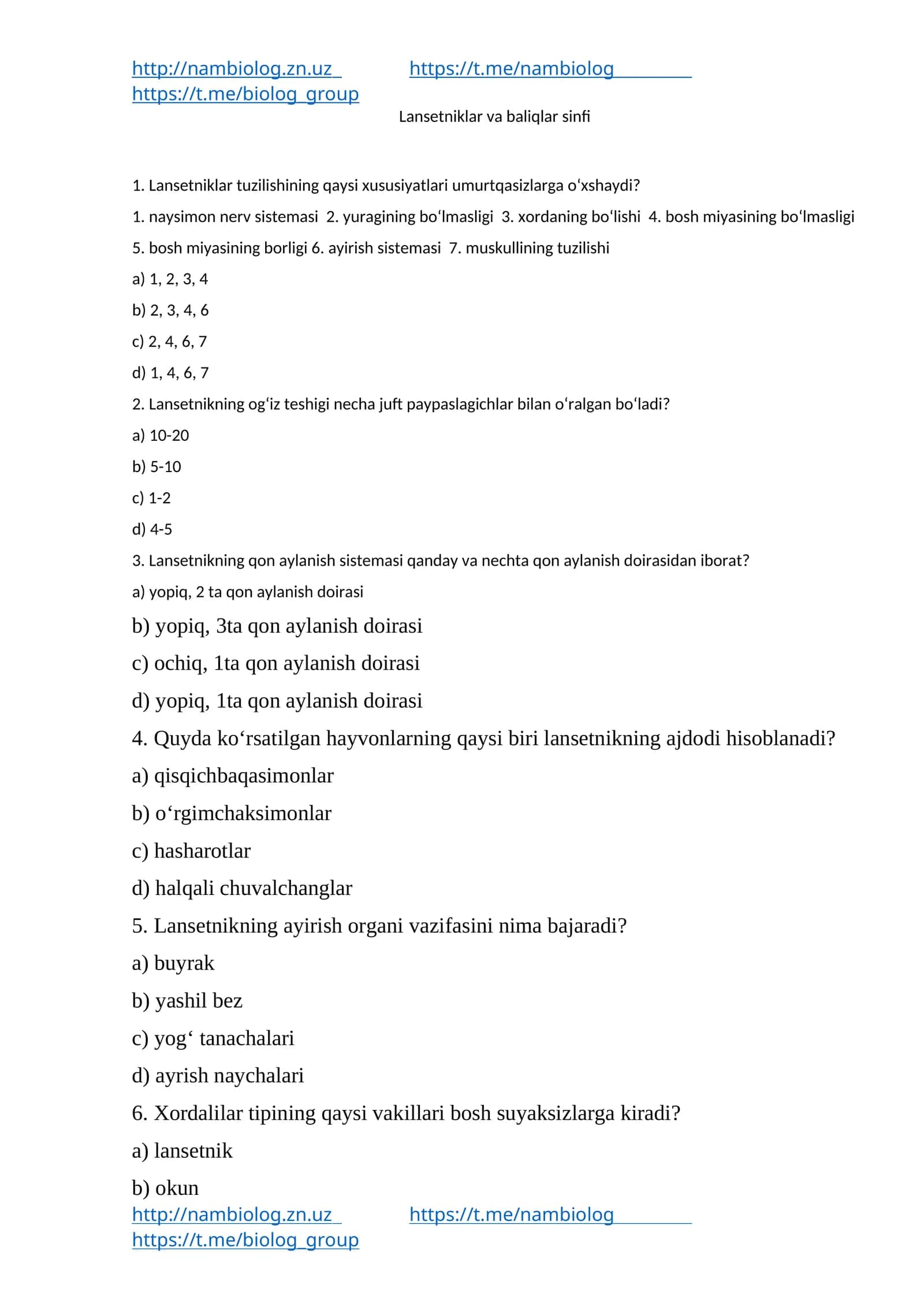 Lansetniklar va baliqlar sinfi 1